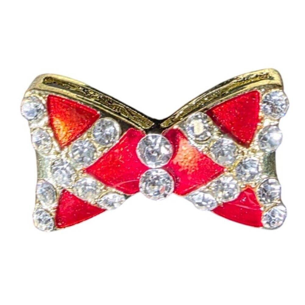 Red Gold tone Bow Ring Rhinestone Accents Adjustable fashion Costume Jewelry